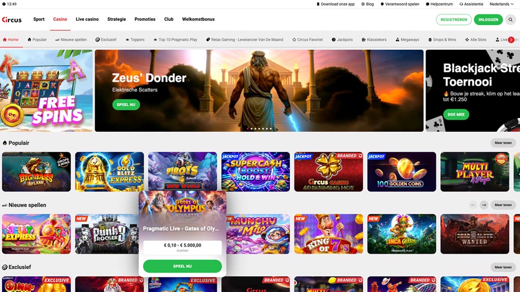 circus casino homepage screenshot